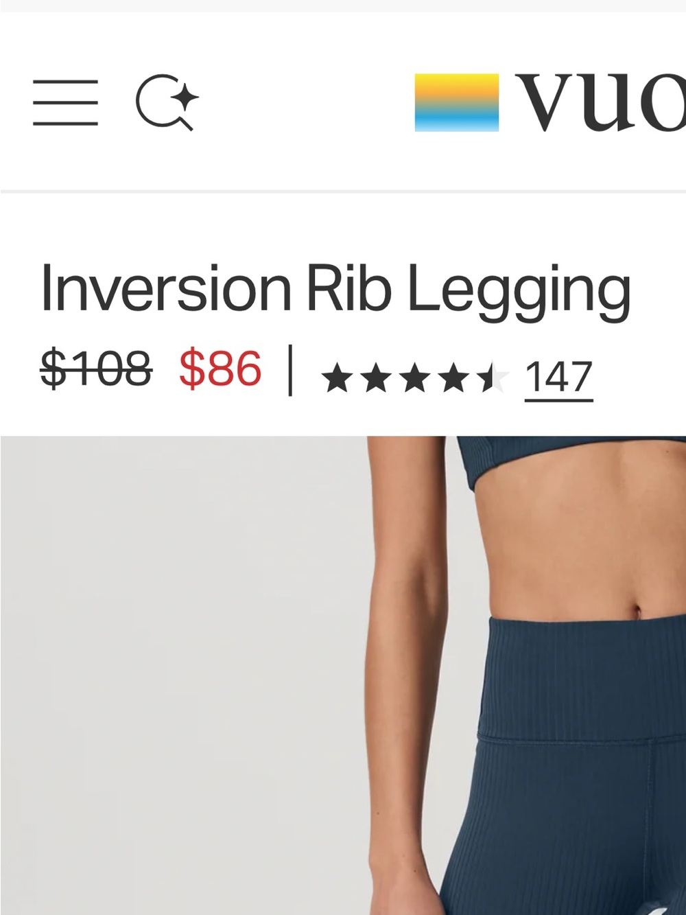 Vuori Inversion Rib Legging - Teal Blue